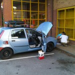 Outside of Halfords, before the start of the rally